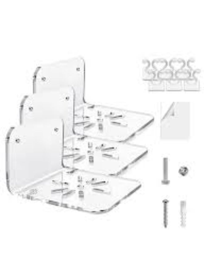 EMAAZZ LLC Clear Acrylic Wall Shelf Set of 3 – 4'' No-Drill Adhesive Mount Shelves for Security Cameras, Speakers, Baby Monitors & Smart Devices - Image 5